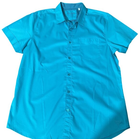 Guess Mens Turquoise Short Sleeve Button-Up Shirt XL With Chest Pocket - Picture 2 of 6